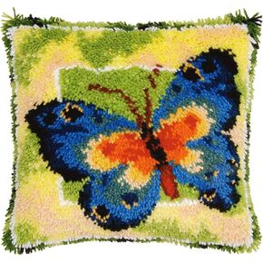 LAPATAIN Latch Hook Kits for DIY Throw Pillow Cover,Butterfly Needlework Cushion Cover Hand Craft Crochet for Great Family 17x17inch