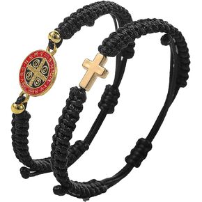 2 Pieces Friendship adjustable Cross Bracelet Handmade Black String Protection Bracelet Faith Hope Blessed Wrap Bangle Religion Jewelry for Women Men Brother