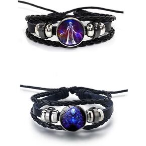 Zodiac Signs Spirit Bracelet for Women Men Multilayer Constellation Leather Wrap Bracelet Girls Couple Bff Bracelets Birthday Gift 2Pcs Set
