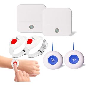 جهاز النداء اللاسلكي لمقدمي الرعاية، زر الاتصال، نظام تنبيه المساعدة الشخصية للمرضى المنزليين، والممرضات، وكبار السن، وذوي الإعاقة، 2 جهاز استقبال، 4 أجهزة إرسال مقاومة للماء in Kuwait