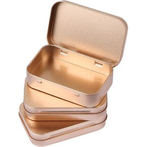 3 Pack Metal Rectangular Hinged Tins Box with Lid Mini Portable Box Empty Craft Containers Small Storage Kit Home Outdoors Organizer for Soap Mint Cookie 3.8x2.4x0.8 inch, Rose Gold
