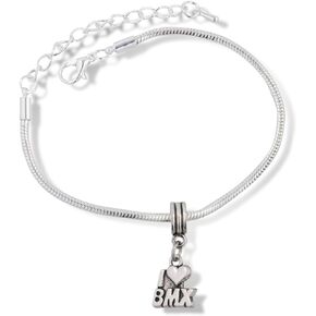Bicycle Bracelet | I Love BMX bicycle racing Stainless Steel Snake Chain Charm Bracelet