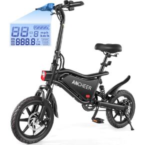 ANCHEER Folding Electric Bike for Adults, 374Wh Ebike, 20MPH Electric Bikes, 14" Foldable Electric Bicycle, UP to 45 Miles Electric Bikes, E Bike, LCD Display, Dual Suspension, UL 2849 Certification