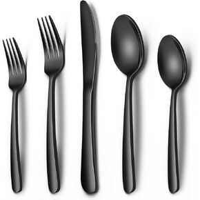 Black Hammered Silverware Set, 20-Piece Stainless Steel Square Flatware Set for 4, Food-Grade Tableware Cutlery/Utensil Sets for Home Restaurant, Mirror Finish, Dishwasher Safe