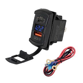 شاحن Switchtec QC 3.0 USB & Type C Rocker Switch Style Charger Blue Voltmeter للقوارب، Polaris، RZR 1000، Ranger، Mobile Home، RV، Can Am Spyders، Can Am Maverick، Can AM SxS، عربة الجولف، UTV in Kuwait