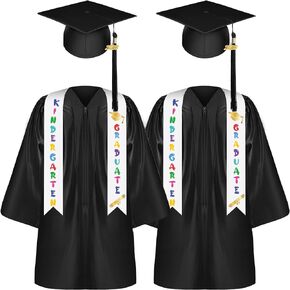 Zhanmai 2 Set 2024 Preschool and Kindergarten Graduation Gown Cap Tassel Set with 2024 Charm Printed Stole Sash for Kids