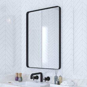 Black Bathroom Mirror for Wall, 18 x 26 Inch Rounded Rectangle Metal Framed Bathroom Wall Vanity Mirror Farmhouse, 1/4-inch Shatterproof Glass | Ultra-Flush Hanging