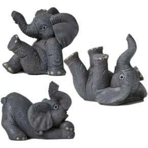 Luck Elephant Decor Set with Trunks Up - Feng Shui Resin Black and Golden Couple Elephant Figurines - Pair of Elephants Statue, Modern Sculpture for Home Decor