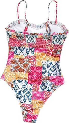 WDIRARA Women's One Piece Smocked Floral Beachwear Frill Trim Vacation Bikini Swimsuit in Saudi Arabia