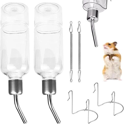 2 Set Water Bottle Stainless Steel Drinking Fountains Water Feeder Water Dispenser Drinking Feeder for Small Pet ,Rabbits Guinea Pigs, Rabbit, Hamster, ZY-bottle-2pcs in Saudi Arabia