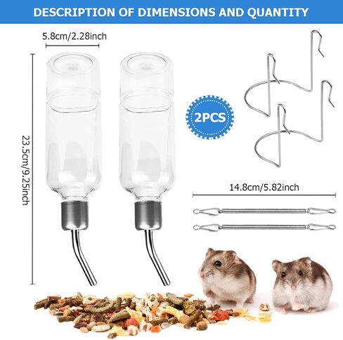 2 Set Water Bottle Stainless Steel Drinking Fountains Water Feeder Water Dispenser Drinking Feeder for Small Pet ,Rabbits Guinea Pigs, Rabbit, Hamster, ZY-bottle-2pcs in Saudi Arabia