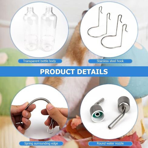 2 Set Water Bottle Stainless Steel Drinking Fountains Water Feeder Water Dispenser Drinking Feeder for Small Pet ,Rabbits Guinea Pigs, Rabbit, Hamster, ZY-bottle-2pcs in Saudi Arabia