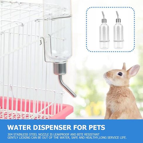 2 Set Water Bottle Stainless Steel Drinking Fountains Water Feeder Water Dispenser Drinking Feeder for Small Pet ,Rabbits Guinea Pigs, Rabbit, Hamster, ZY-bottle-2pcs in Saudi Arabia