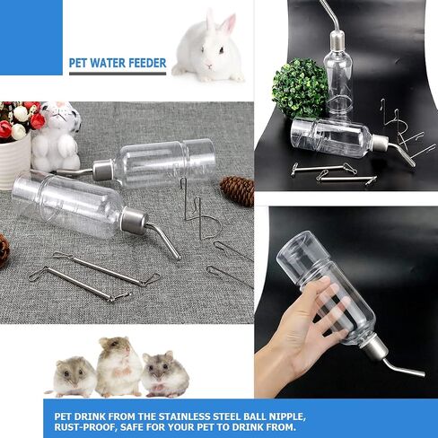 2 Set Water Bottle Stainless Steel Drinking Fountains Water Feeder Water Dispenser Drinking Feeder for Small Pet ,Rabbits Guinea Pigs, Rabbit, Hamster, ZY-bottle-2pcs in Saudi Arabia