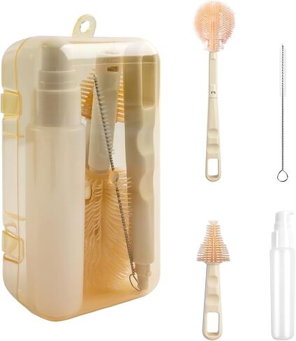 Baby Bottle Brush,5 in 1 Bottle Cleaner Brush Travel Kit with Extendable Silicone Bottle Brush,Nipple Brush,Straw Brush,Soap Dispenser & Organizer Case (Purple) in Saudi Arabia