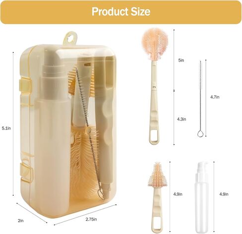 Baby Bottle Brush,5 in 1 Bottle Cleaner Brush Travel Kit with Extendable Silicone Bottle Brush,Nipple Brush,Straw Brush,Soap Dispenser & Organizer Case (Purple) in Saudi Arabia