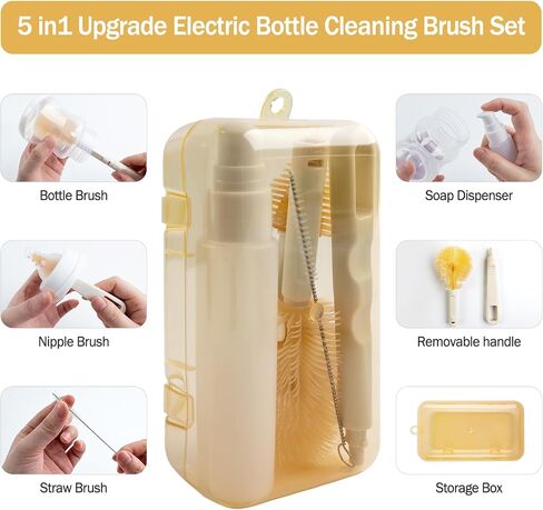 Baby Bottle Brush,5 in 1 Bottle Cleaner Brush Travel Kit with Extendable Silicone Bottle Brush,Nipple Brush,Straw Brush,Soap Dispenser & Organizer Case (Purple) in Saudi Arabia