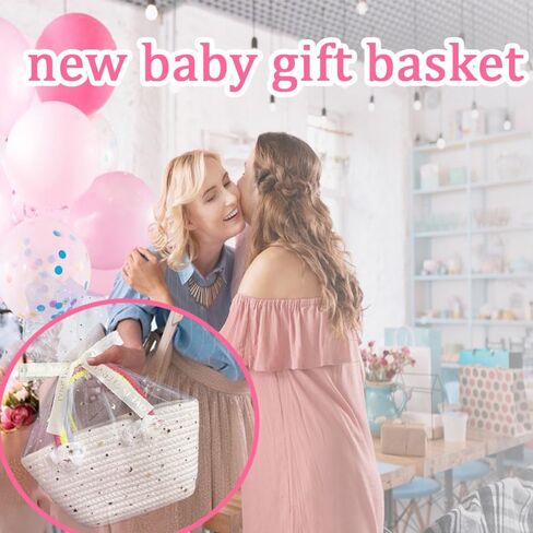 Small Woven Basket with Gift Tulle Netting and Ribbon,Empty Decorative Gift Chest Box, Baby Gift Basket for Nursery, Small Rainbow Handbag for Girls,Cotton Rope Room Shelf Storage Basket in Kuwait