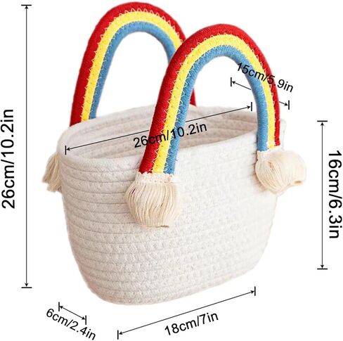 Small Woven Basket with Gift Tulle Netting and Ribbon,Empty Decorative Gift Chest Box, Baby Gift Basket for Nursery, Small Rainbow Handbag for Girls,Cotton Rope Room Shelf Storage Basket in Kuwait