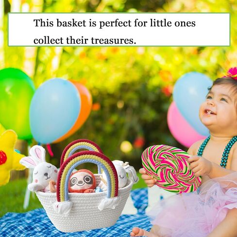 Small Woven Basket with Gift Tulle Netting and Ribbon,Empty Decorative Gift Chest Box, Baby Gift Basket for Nursery, Small Rainbow Handbag for Girls,Cotton Rope Room Shelf Storage Basket in Kuwait