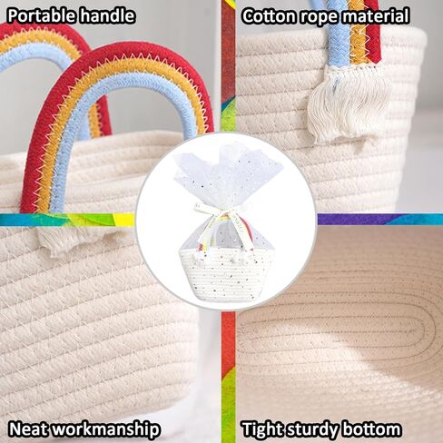 Small Woven Basket with Gift Tulle Netting and Ribbon,Empty Decorative Gift Chest Box, Baby Gift Basket for Nursery, Small Rainbow Handbag for Girls,Cotton Rope Room Shelf Storage Basket in Kuwait
