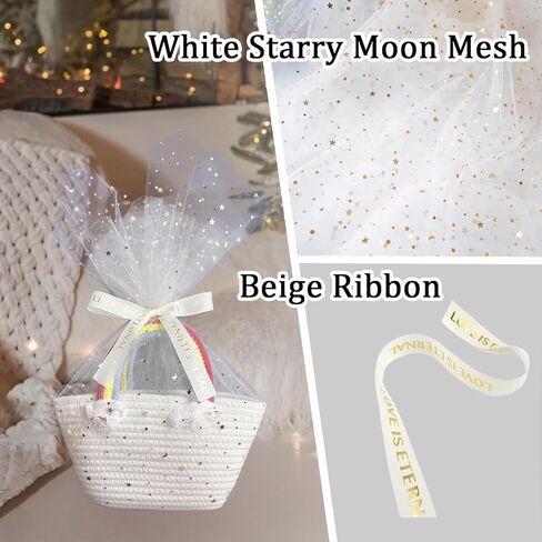 Small Woven Basket with Gift Tulle Netting and Ribbon,Empty Decorative Gift Chest Box, Baby Gift Basket for Nursery, Small Rainbow Handbag for Girls,Cotton Rope Room Shelf Storage Basket in Kuwait