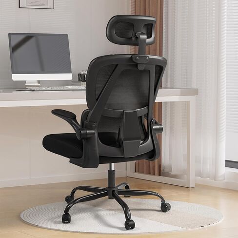 Ergonomic Office Chair, Breathable Mesh Seat, High Back with Adjustable Lumbar Support, Headrest and Flip-up Arms, Deep Black, K1 in Saudi Arabia