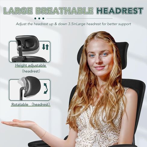 Ergonomic Office Chair, Breathable Mesh Seat, High Back with Adjustable Lumbar Support, Headrest and Flip-up Arms, Deep Black, K1 in Saudi Arabia