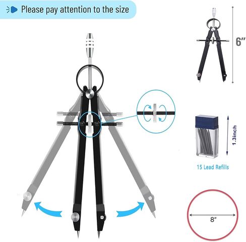 Compass for Geometry, Extra Lead, Math Compass, Drawing Compass, Drafting Compass, Compass Woodworking, Metal Compass, Compass for Students, School Compass, Engineering Compass, Locking Compass in Saudi Arabia