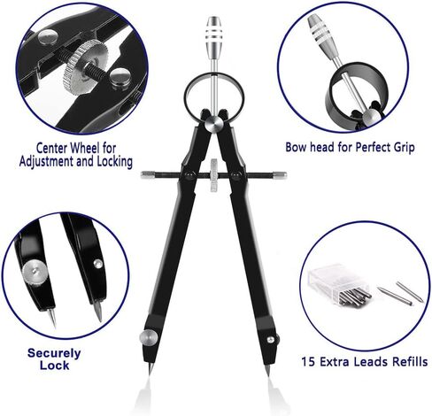Compass for Geometry, Extra Lead, Math Compass, Drawing Compass, Drafting Compass, Compass Woodworking, Metal Compass, Compass for Students, School Compass, Engineering Compass, Locking Compass in Saudi Arabia