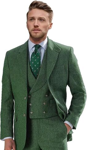 Wangyue Tweed Suits for Men Slim Fit 3 Piece Suit Double Breasted HerringboneTweed Suit Wool Suits 1920s Wedding Suits in Saudi Arabia