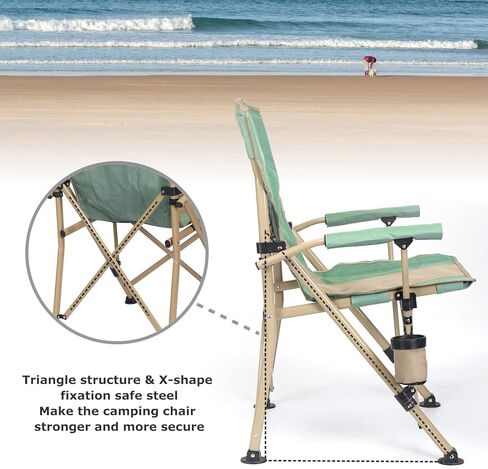 كرسي تخييم مع مسند ذراع صلب مبطن، كرسي تخييم قوي قابل للطي مع حامل أكواب، جيوب تخزين متضمنة، يدعم حتى 400 رطل (أزرق) in Kuwait