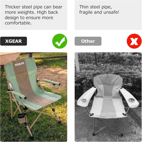 كرسي تخييم مع مسند ذراع صلب مبطن، كرسي تخييم قوي قابل للطي مع حامل أكواب، جيوب تخزين متضمنة، يدعم حتى 400 رطل (أزرق) in Kuwait