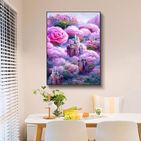 Lunyloer الماس اللوحة، 5D مجموعات الطلاء الماس للبالغين، DIY الحفر الكامل التطريز عبر غرزة الكريستال حجر الراين صور لديكور المنزل جدار الفن 12 × 16 بوصة (القلعة) in Kuwait