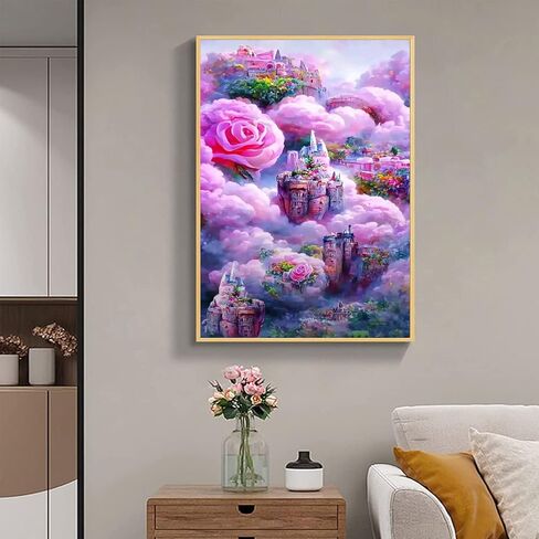 Lunyloer الماس اللوحة، 5D مجموعات الطلاء الماس للبالغين، DIY الحفر الكامل التطريز عبر غرزة الكريستال حجر الراين صور لديكور المنزل جدار الفن 12 × 16 بوصة (القلعة) in Kuwait