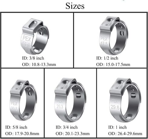 50 حزمة 3/8 بوصة PEX Cinch Clamp Rings 304 الفولاذ المقاوم للصدأ Cinch Cinch حلقات تجعيد قرصة المشابك 3/8 "ستبليس خرطوم أذن واحد المشبك لأنابيب PEX وصلات تركيب الأنابيب in Kuwait