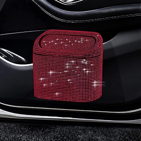 Car Trash Can Bin with Lid Small Leakproof Mini Vehicle Trash Bin Glitter Trash Bags Garbage Dustbin Organizer Container with a Ticket Clip,a Start Engine Circle,2 Hooks(Sliver) in Saudi Arabia
