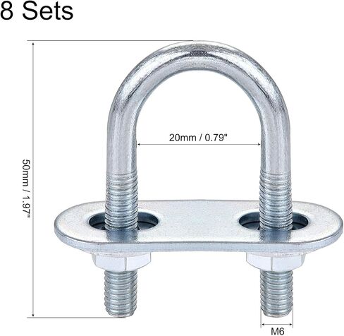 uxcell Round U-Bolts 8 Sets 1.34"(34mm) Inner Width 75mm Length Steel M6 with Nut, Plate, Washer in Saudi Arabia