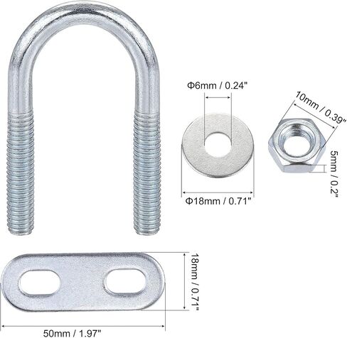 uxcell Round U-Bolts 8 Sets 1.34"(34mm) Inner Width 75mm Length Steel M6 with Nut, Plate, Washer in Saudi Arabia