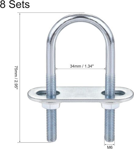 uxcell Round U-Bolts 8 Sets 1.34"(34mm) Inner Width 75mm Length Steel M6 with Nut, Plate, Washer in Saudi Arabia