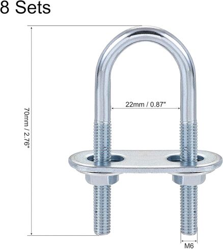 uxcell Round U-Bolts 8 Sets 1.34"(34mm) Inner Width 75mm Length Steel M6 with Nut, Plate, Washer in Saudi Arabia