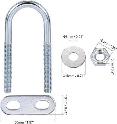 uxcell Round U-Bolts 8 Sets 1.34"(34mm) Inner Width 75mm Length Steel M6 with Nut, Plate, Washer in Saudi Arabia
