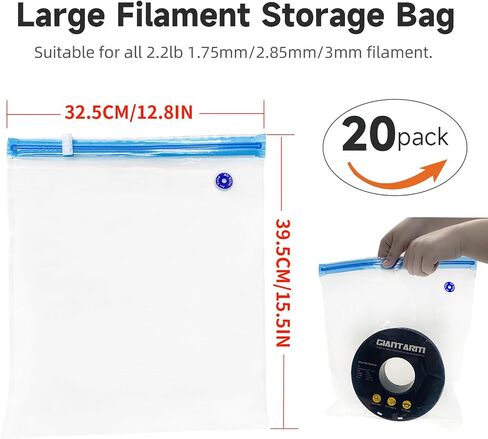 GIANTARM 20pcs Filament Storage Bags, 0.26mm 3D Printer Filament Storage Bags, Prevent and Monitor Moisture Keeping Filament Dry,39.5x32.5cm (No Pump) in Saudi Arabia