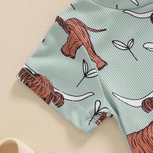 Lesimsam Newborn Baby Boy Girl Western Clothes Cow Print Romper Jumpsuit Short Sleeve One Piece Bodysuit Cute Summer Outfit in Kuwait