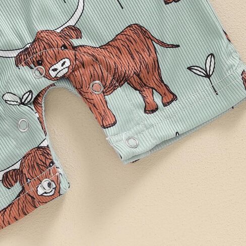 Lesimsam Newborn Baby Boy Girl Western Clothes Cow Print Romper Jumpsuit Short Sleeve One Piece Bodysuit Cute Summer Outfit in Kuwait