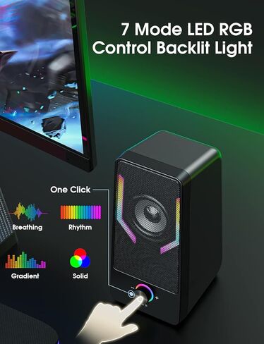 Bluetooth Computer Speakers, RGB Gaming Desktop Speakers with 7 Color Backlit, Crisp Stereo Sound Monitor Speakers with Easy-Access Control, 10W - USB-Powered for PC, Monitor, Desktop, Laptop in Kuwait