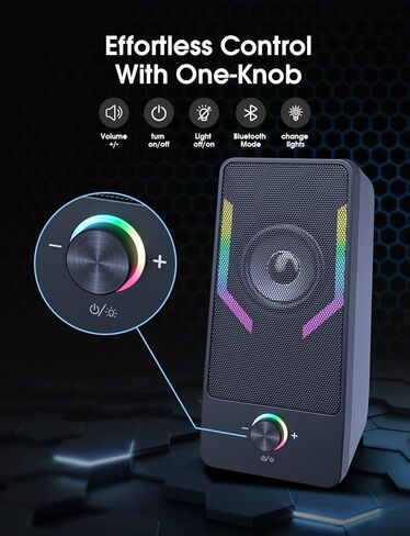 Bluetooth Computer Speakers, RGB Gaming Desktop Speakers with 7 Color Backlit, Crisp Stereo Sound Monitor Speakers with Easy-Access Control, 10W - USB-Powered for PC, Monitor, Desktop, Laptop in Kuwait
