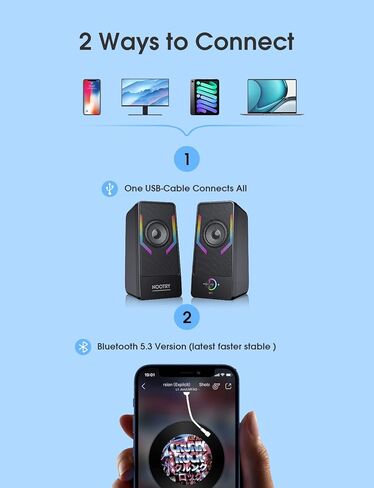 Bluetooth Computer Speakers, RGB Gaming Desktop Speakers with 7 Color Backlit, Crisp Stereo Sound Monitor Speakers with Easy-Access Control, 10W - USB-Powered for PC, Monitor, Desktop, Laptop in Kuwait