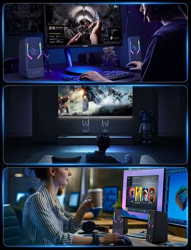 Bluetooth Computer Speakers, RGB Gaming Desktop Speakers with 7 Color Backlit, Crisp Stereo Sound Monitor Speakers with Easy-Access Control, 10W - USB-Powered for PC, Monitor, Desktop, Laptop in Kuwait