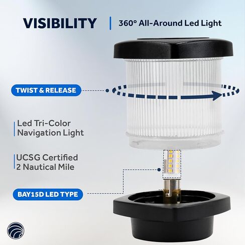 Five Oceans LED Anchor Light, Boat Navigation Lights, High Performance Polycarbonate Housing, 12V DC, Meets USCG 2 NM Rule, Vertical Mount for Sailboats - FO4683 in Saudi Arabia